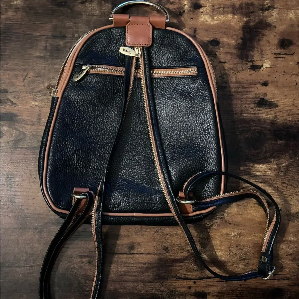 VALENTINA Convertible Pebbled Leather Backpack/ Shoulder Bag in Black